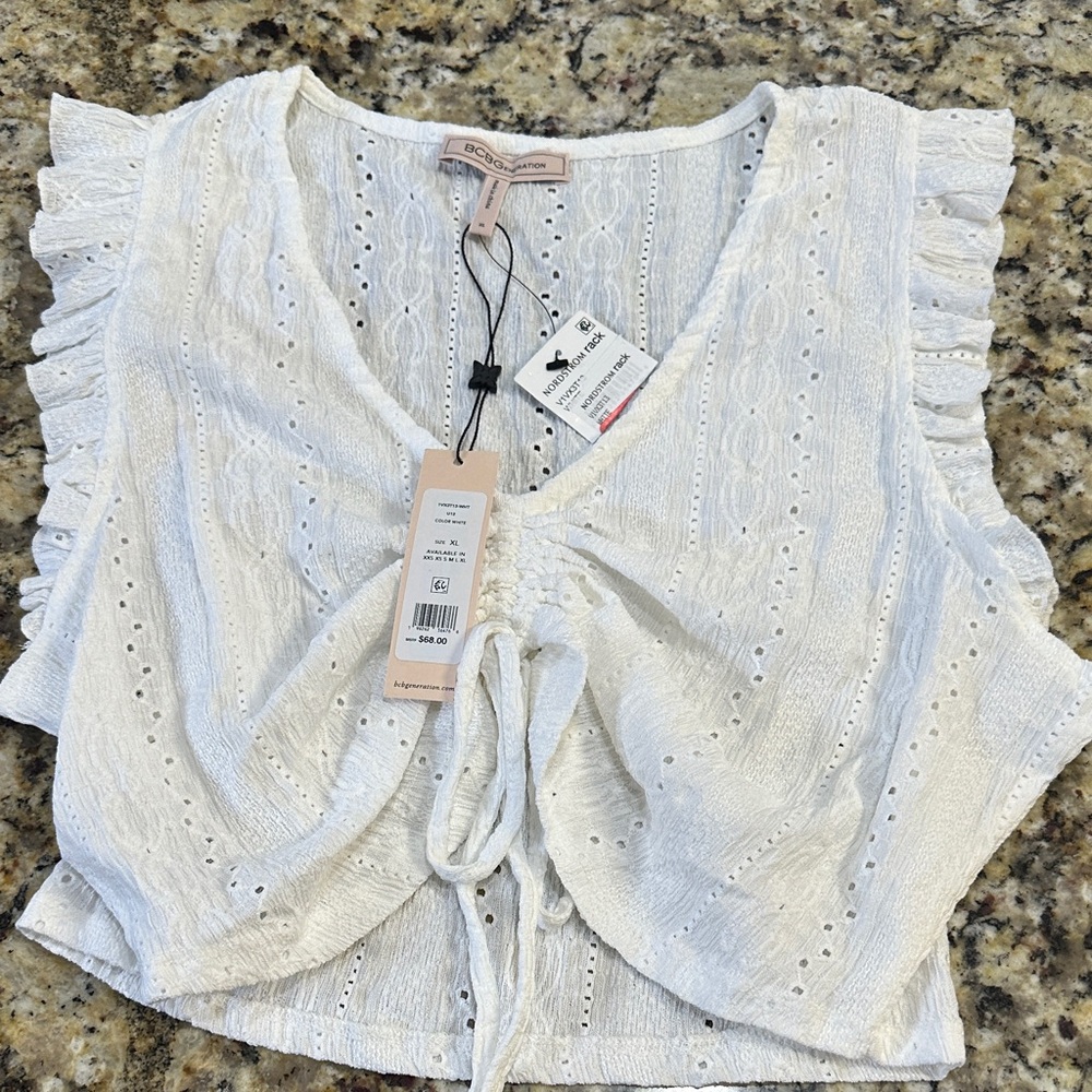 BCBGeneration White Eyelet Ruffle Blouse
